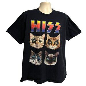 Hiss KISS Cats Mens Black Graphic T-Shirt 2XL Rock N Roll Band Music Stretch